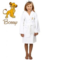 Brown Lion Cartoon Design & Custom Name Embroidery on Kids Hooded Bathrobe